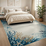 Coastal Seashell Coral Border Area Rug