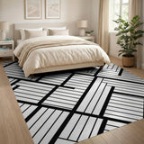 Black White Geometric Line Modern Area Rug