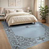 Light Blue Ornate Paisley Border Area Rug