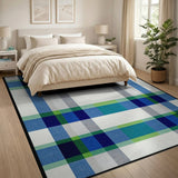 Blue Teal Plaid Geometric Area Rug