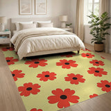 Vibrant Red Flowers on Sunny Yellow Area Rug