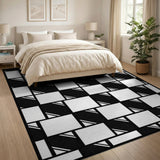Bold Black White Diagonal Grid Area Rug