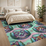 Rainbow Cat Fishbowl Kids Cartoon Area Rug