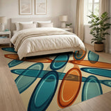 Teal Orange Overlapping Ovals Geometric Area Rug