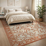 ODIKA Washable Vintage Terracotta Botanical Vine Area Rug, Low Pile Non-Slip