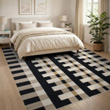 Modern Black White Plaid Grid Area Rug