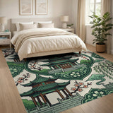 Serene Pagoda Garden Cherry Blossom Rug