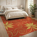 Red Gold Leaf Swirl Area Rug