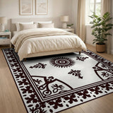 Ornate Sun Medallion Black White Persian Rug