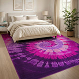 Vibrant Pink Purple Tie-Dye Spiral Area Rug
