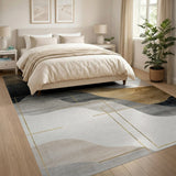 ODIKA Modern Abstract Wavy Area Rug - Washable Low Pile Non-Slip Living Room Rug