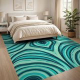 Teal Swirl Concentric Geometric Area Rug