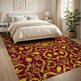 Opulent Gold Floral Damask Red Area Rug