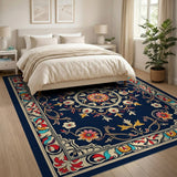 Traditional Persian Multi-color and Patterns Navy Persian Floral Medallion Area Rug