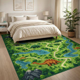 ODIKA Washable Dinosaur Adventure Map Kids Play Rug - Low Pile & Non-Slip