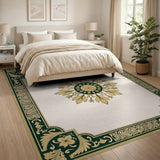 Ornate Green and Gold Medallion Area Rug