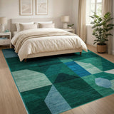 Blue and Teal Teal Green Geometric Abstract Area Rug