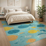 Kids Cartoon Playful Cartoon Fish Underwater Area Rug