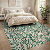 Elegant Green Vine Leaf Floral Area Rug