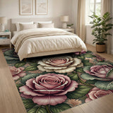 Ornate Pink Rose Floral Vintage Area Rug