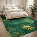 Emerald Green Gold Palm Leaf Area Rug