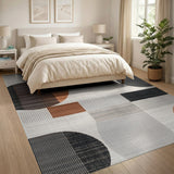 Modern Geometric Abstract Area Rug in Grey Rust