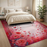 Romantic Red Roses and Hearts Cascade Rug