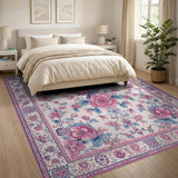 Pink Peony Blue Bird Floral Vintage Rug