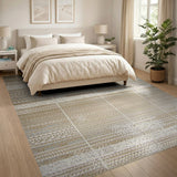 Beige Distressed Grid Texture Area Rug
