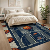 Distressed Vintage Basketball Court Area Rug