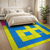 Vibrant Yellow Blue Geometric Area Rug