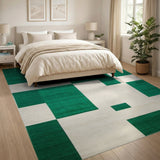 Green Emerald Green Ivory Geometric Block Rug