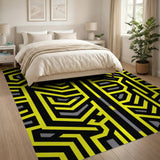 Yellow Bold Yellow Maze Geometric Area Rug