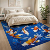 Vibrant Koi Fish Swimming in Blue Waves Area Rug