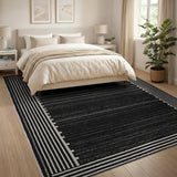 Black White Framed Geometric Stripe Rug