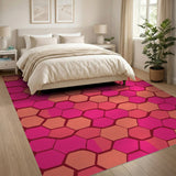 Vibrant Pink Orange Hexagon Geometric Area Rug