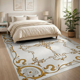 Gold and Silver Ornate Gold Filigree Frame Area Rug