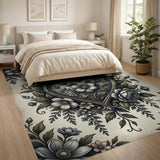 Vintage Grey Heart Floral Area Rug