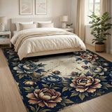Vintage Navy Peony Floral Area Rug