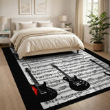 ODIKA Washable Electric Guitar Sheet Music Area Rug - Low Pile Non-Slip Rock Decor