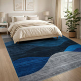 Abstract Blue Wave Mountain Area Rug