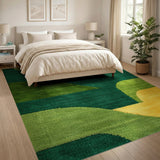 Vibrant Green Curved Geometric Area Rug