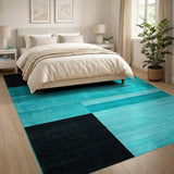 Teal Black Geometric Block Area Rug