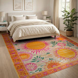 Orange Sunburst Floral Area Rug