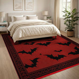 Black Bat Silhouettes Crimson Red Area Rug