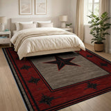 Southwestern Black Star Area Rug Red Border Gray