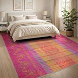 Vibrant Multi-Color Tribal Stripe Rug with Sun Borders
