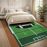 Kids Cartoon Football Field Area Rug with Centered Ball
