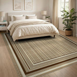 Brown Tan Multi-Border Plaid Area Rug