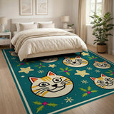 Festive Teal Orange Tabby Cats Christmas Rug
